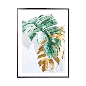 Kanvas Tablo, Palmiye Yaprağı, Siyah Ahşap Çerçeveli, Gold-Yeşil - 60x3x80 cm
