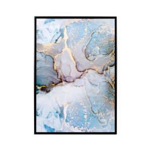 Kanvas Tablo, Soyut, Siyah Ahşap Çerçeveli, Mavi-Beyaz - 50x3x70 cm