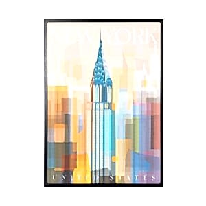 MDF Tablo, New York Empire State, Siyah Ahşap Çerçeveli, Kırmızı-Turuncu - 50x2,5x70 cm