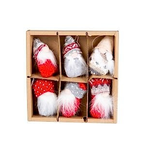 Yılbaşı Süsü, Cüce Figür, Örgü Şapkalı, Karışık Renkli - Sakallı, Kutulu, 6'lı Paket, 10 cm