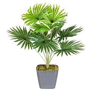 Saksıda Yapay Bitki, Fan Palmiye Demeti, Gerçek Dokulu, Yeşil - 9 Yaprak, 48 cm